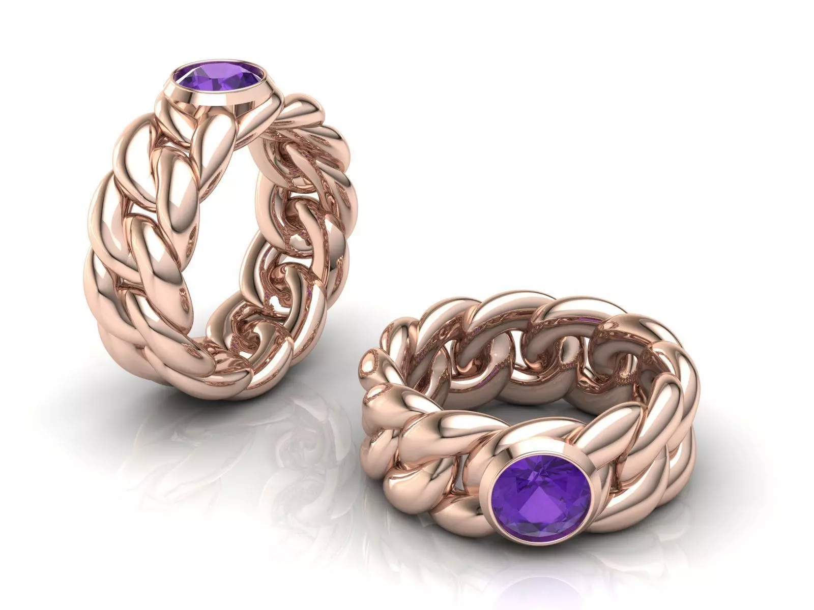 Groumette Ring 1ct Cuban Chain 3D print model