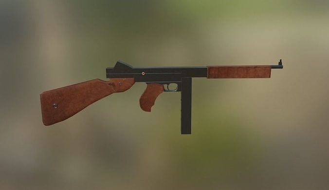 Thomson Model gun with wooden handle Low-poly 3D model