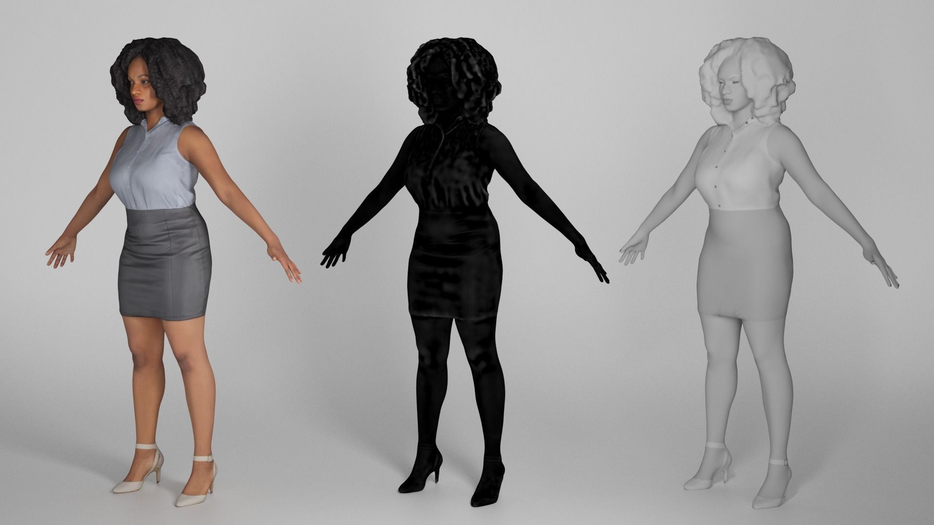 Woman in shirt and leather skirt ready for rigging 281 Low-poly 3D model_4