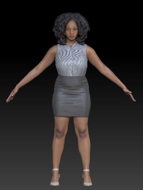Woman in shirt and leather skirt ready for rigging 281 Low-poly 3D model_5