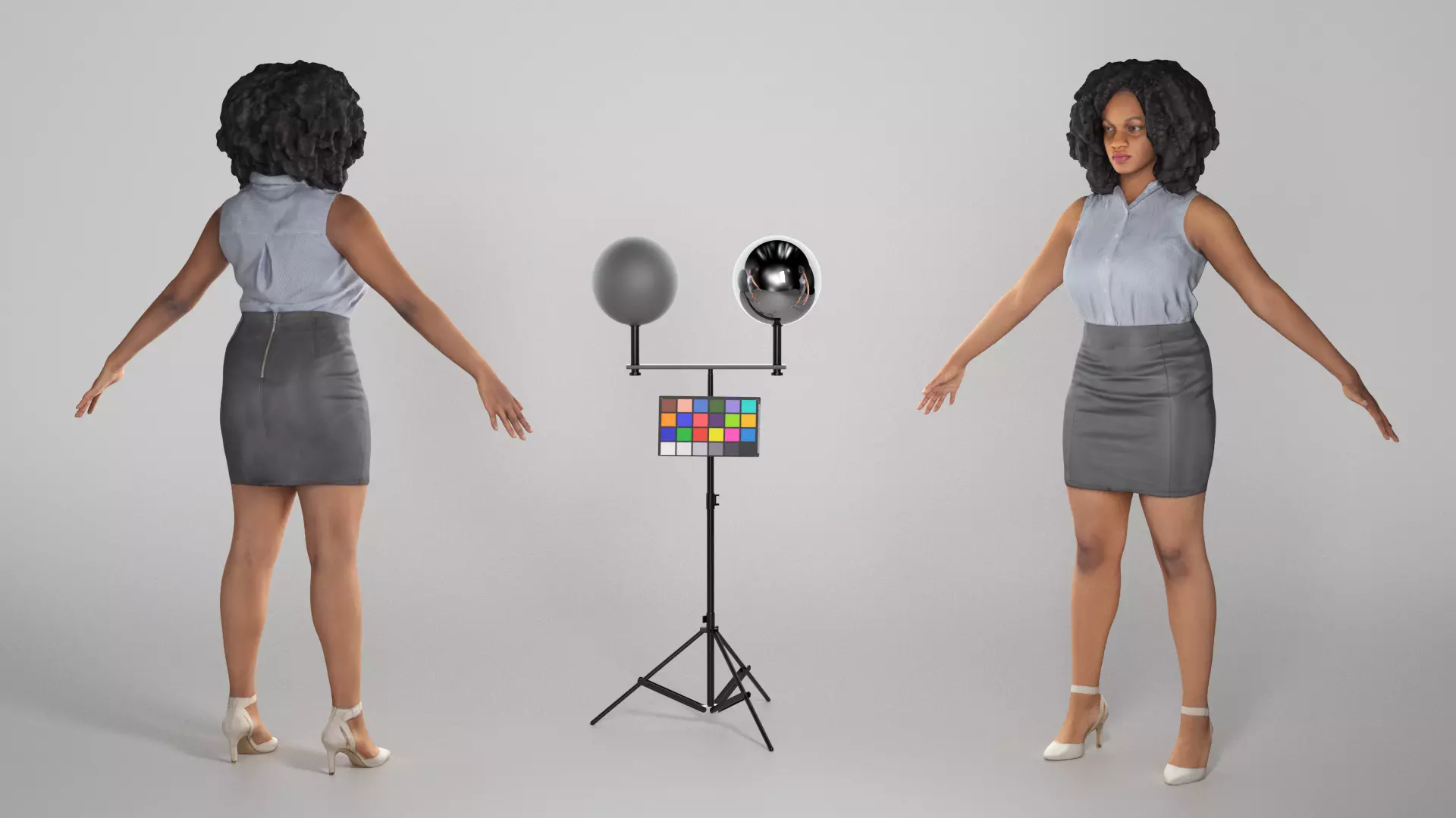 Woman in shirt and leather skirt ready for rigging 281 Low-poly 3D model_0