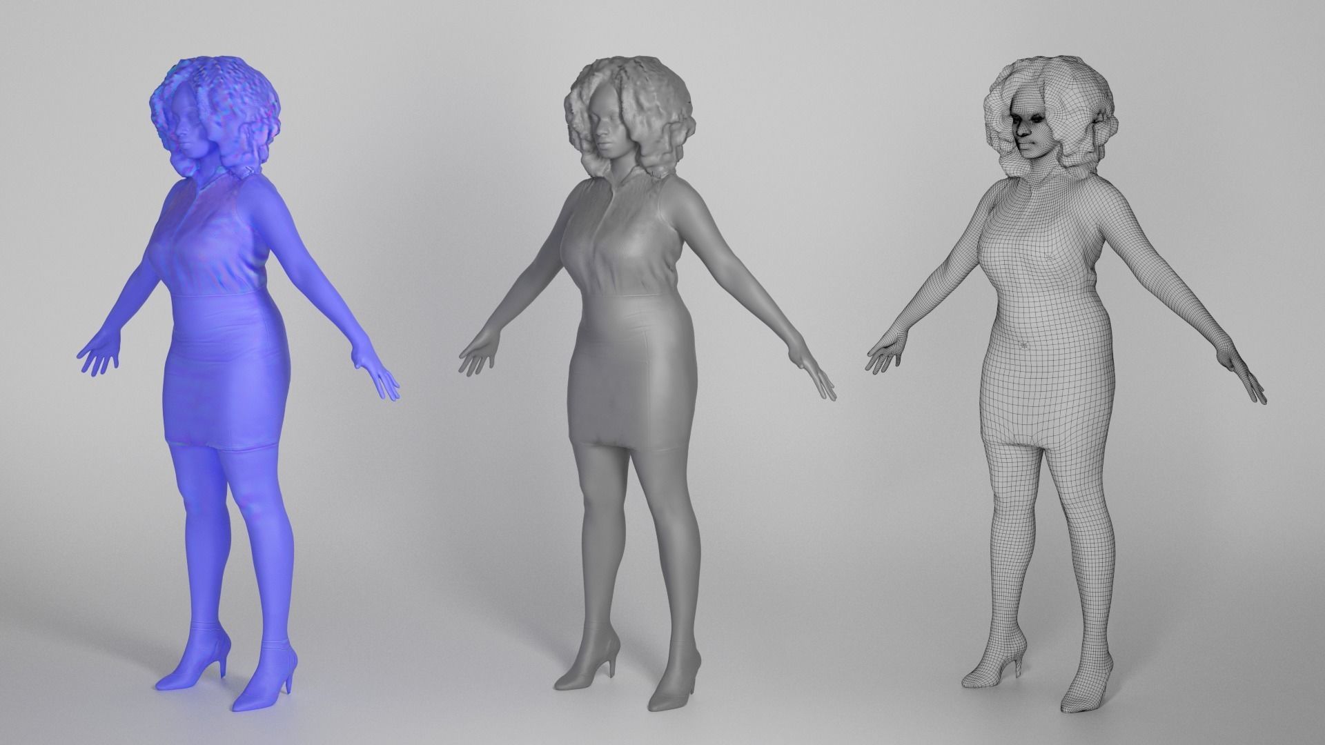 Woman in shirt and leather skirt ready for rigging 281 Low-poly 3D model_3