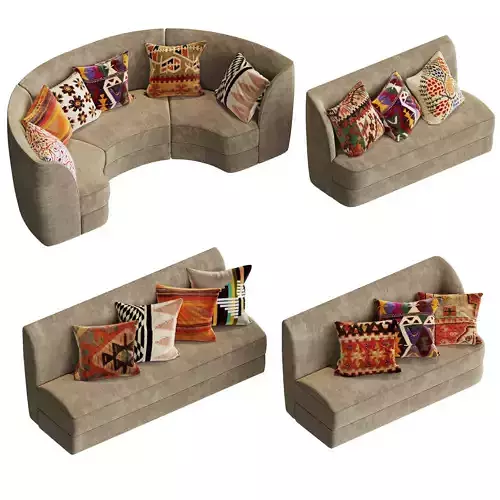 Modular sofas for cafe or restaurant and 24 pillow textures 3D model