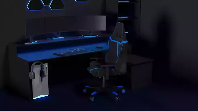 Lowpoly Gamingsetup gaming desk with lighting
