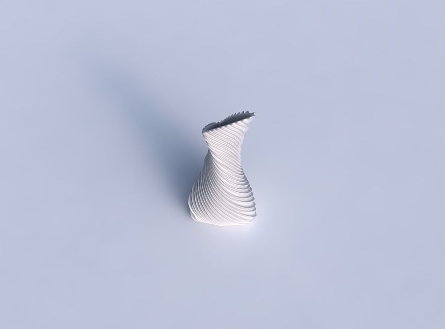 Vase twist puffy tappered triangle with bent extruded lines 2 3D print model_1