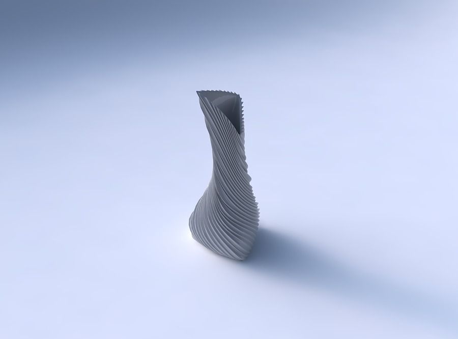 Vase twist puffy tappered triangle with bent extruded lines 2 3D print model_3