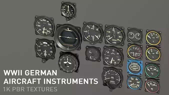 WWII German aircraft instruments Low-poly 3D model