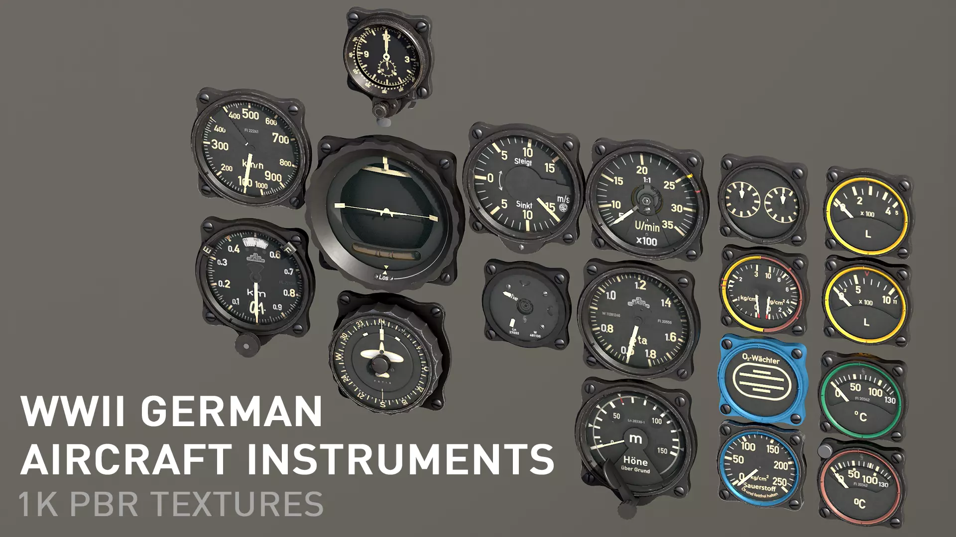 WWII German aircraft instruments Low-poly 3D model_0
