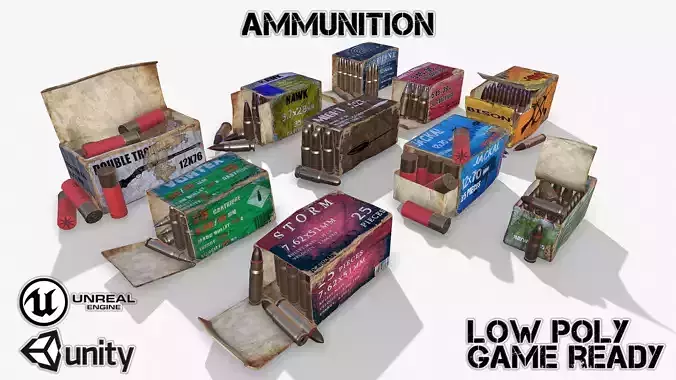 Ammunition box of bullets Low-poly 3D model