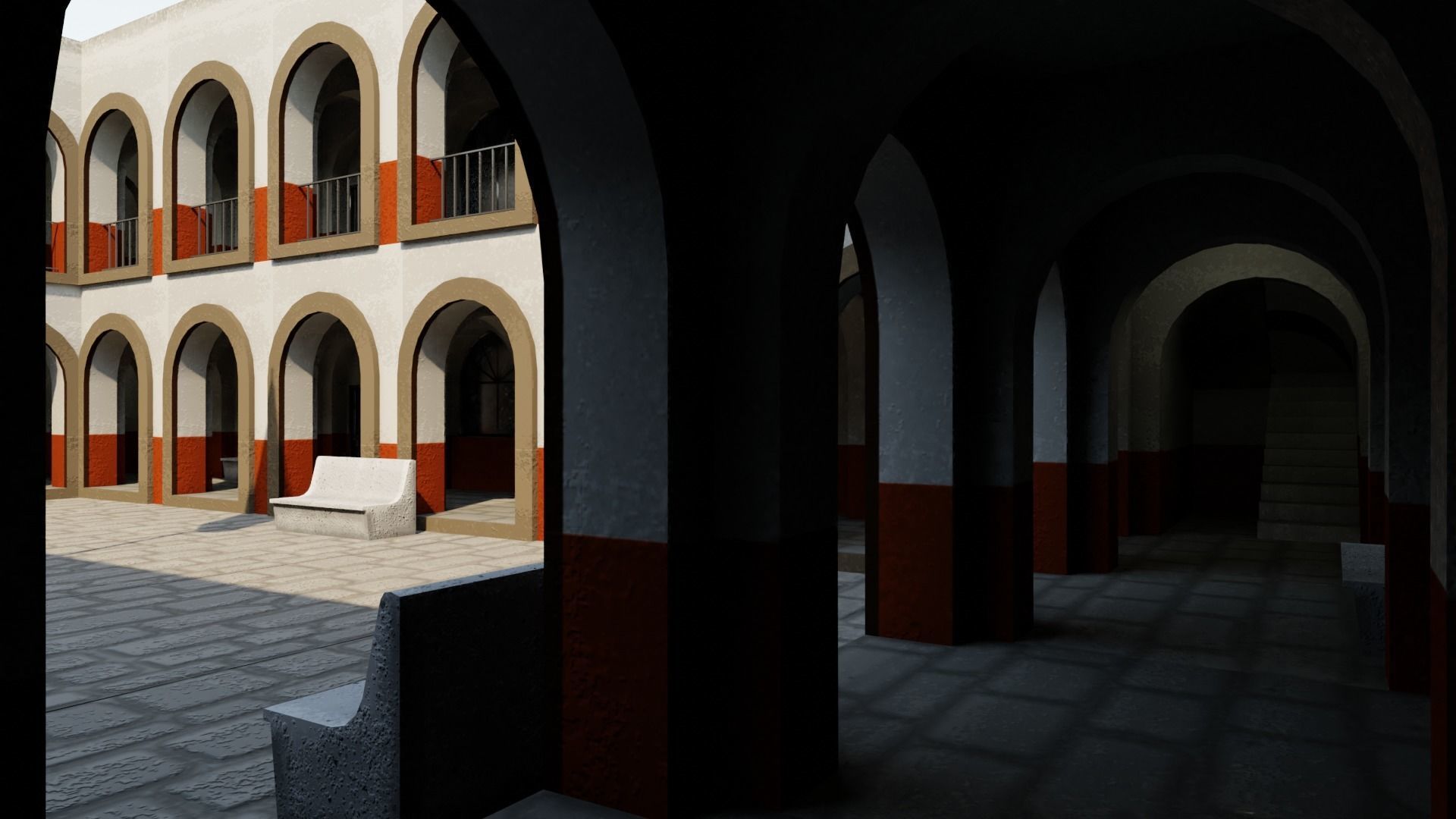 Old School Building Lowpoly Scene VR-ready game-ready Low-poly 3D model_3