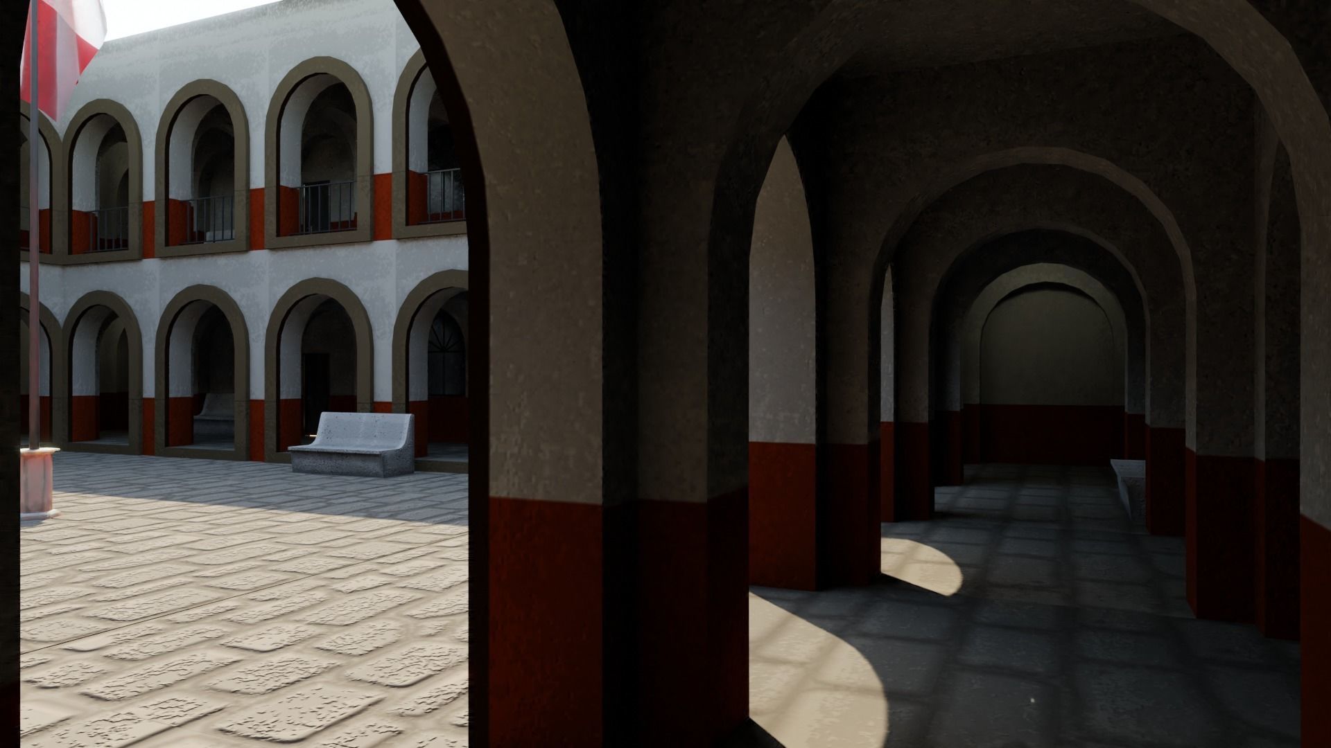 Old School Building Lowpoly Scene VR-ready game-ready Low-poly 3D model_1