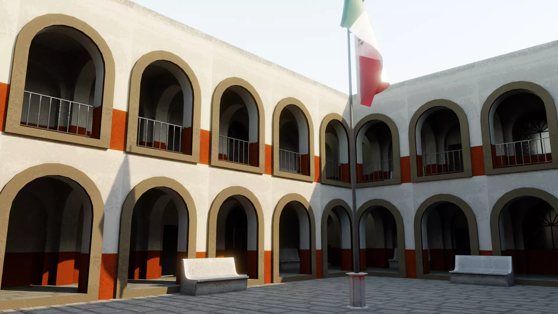 Old School Building Lowpoly Scene VR-ready game-ready Low-poly 3D model_0