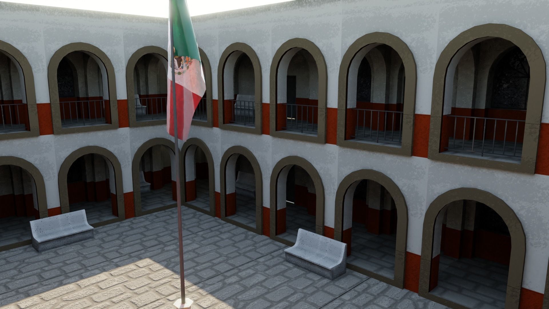 Old School Building Lowpoly Scene VR-ready game-ready Low-poly 3D model_4