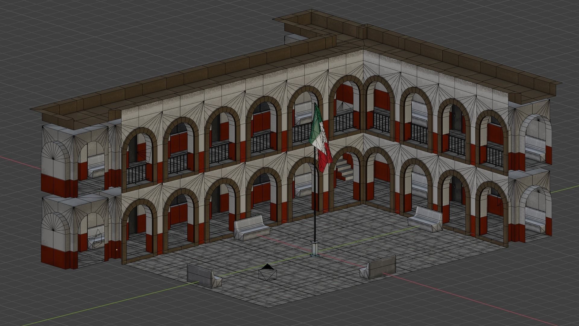 Old School Building Lowpoly Scene VR-ready game-ready Low-poly 3D model_5