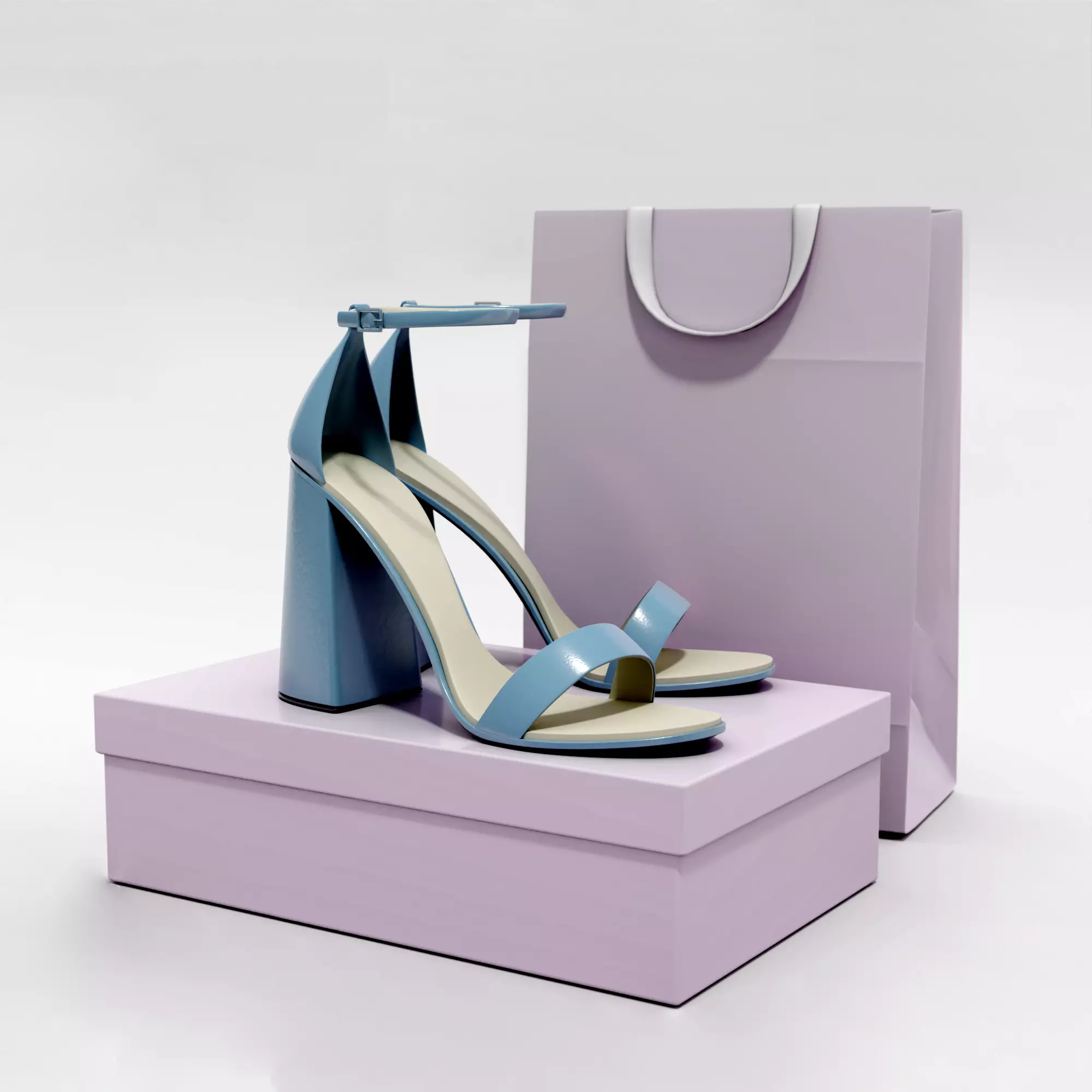 High Heel Sandals with Bag and Packaging Box 3D model