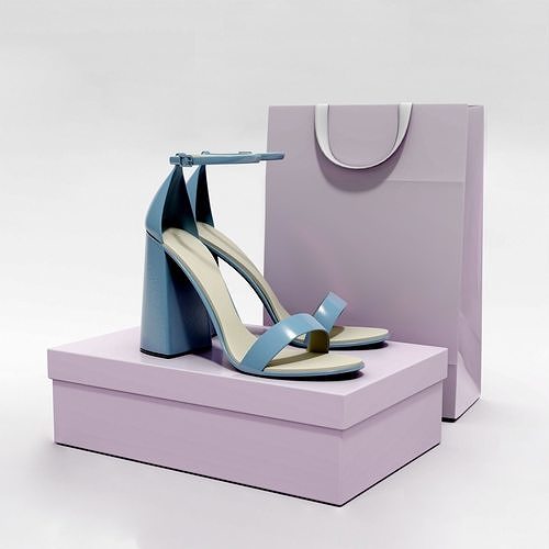  High Heel Sandals with Bag and Packaging Box 3D model