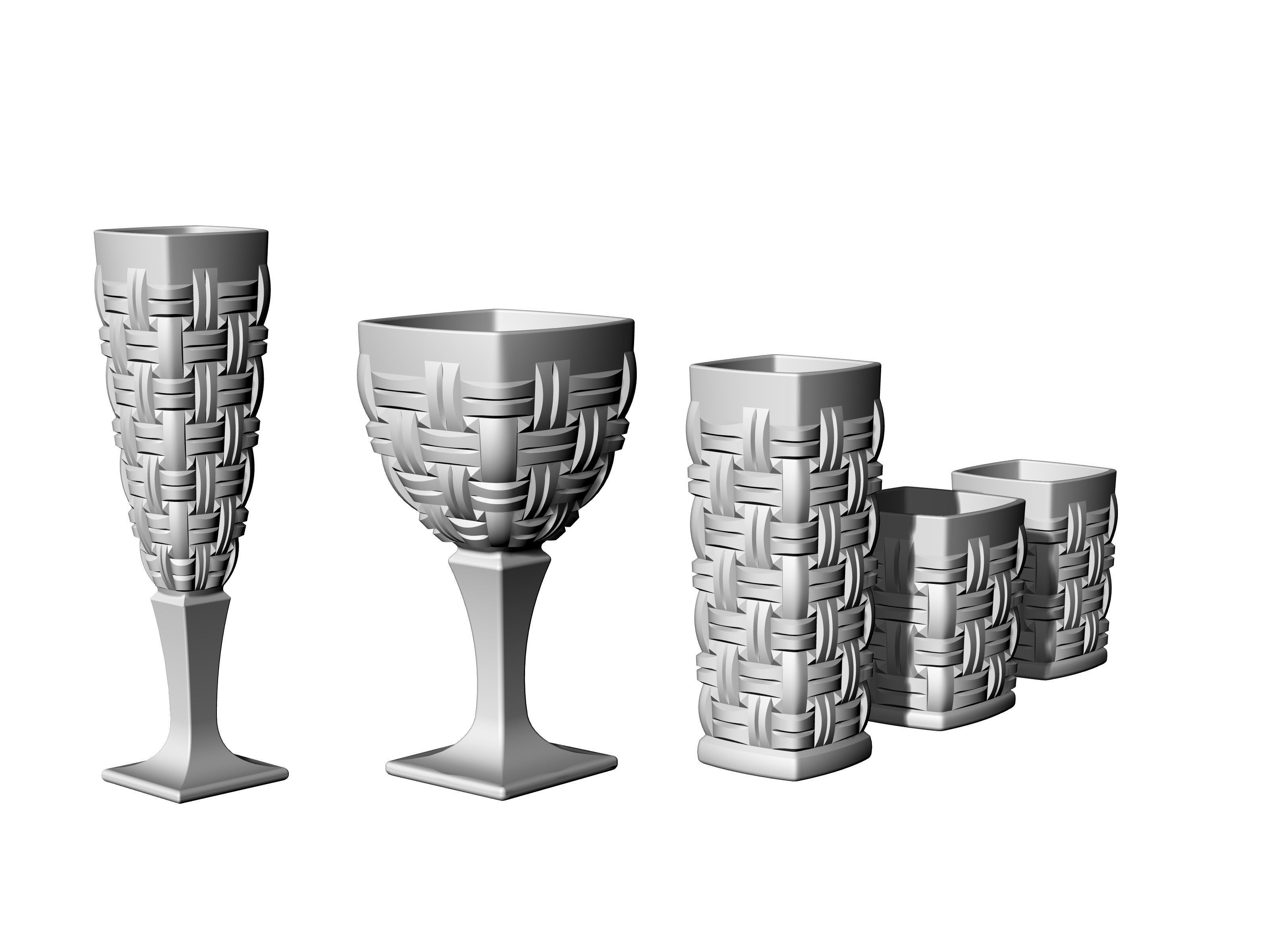 set of glass cups and stemwares 3D print model_5
