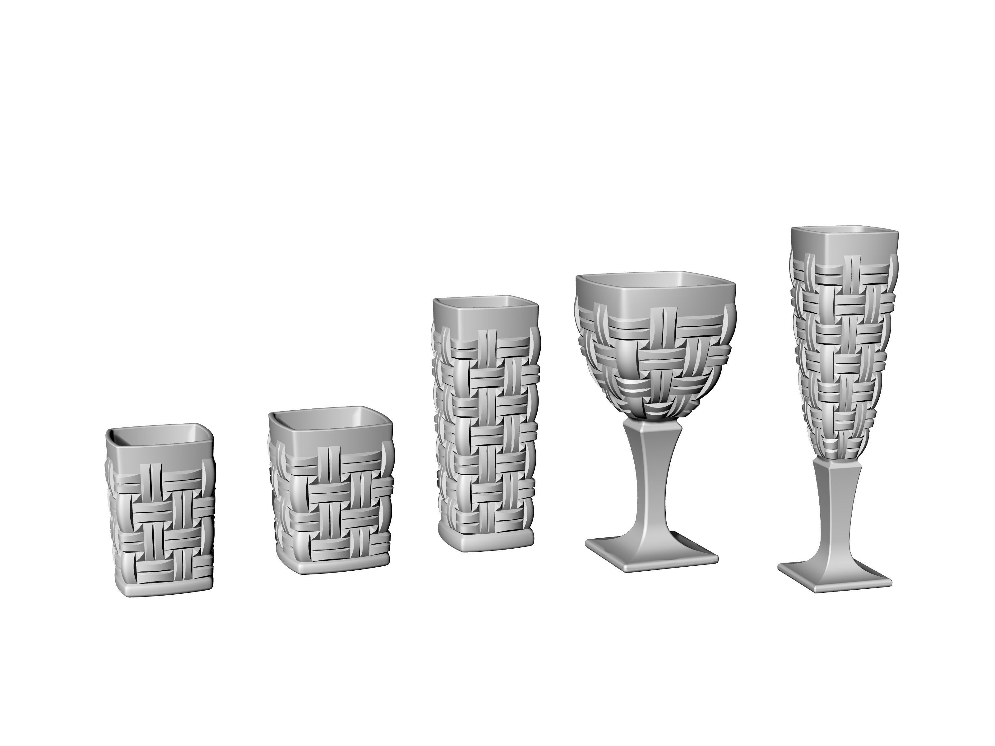set of glass cups and stemwares 3D print model_3