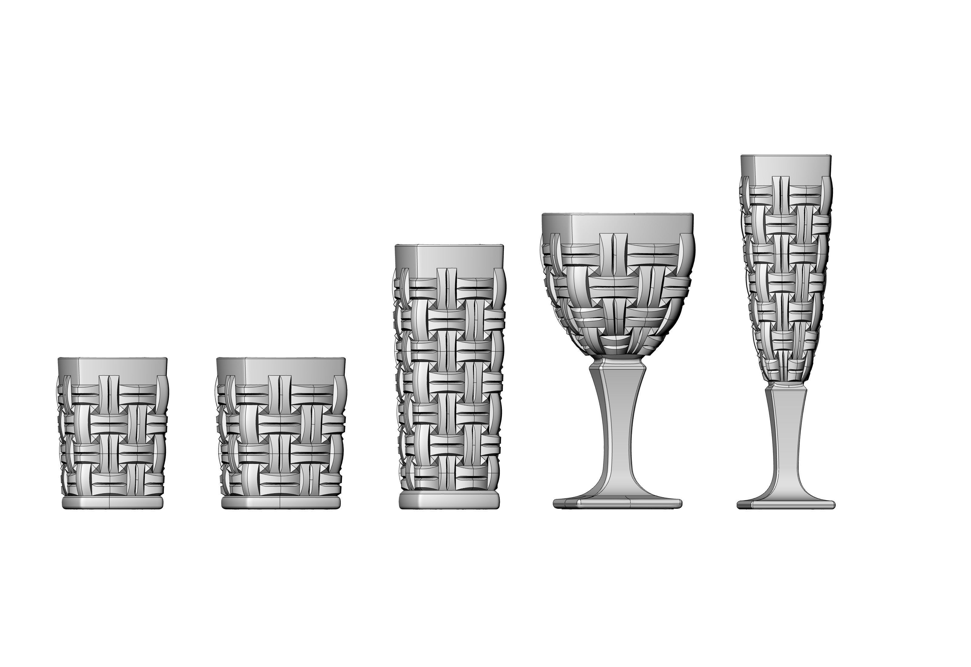 set of glass cups and stemwares 3D print model_6