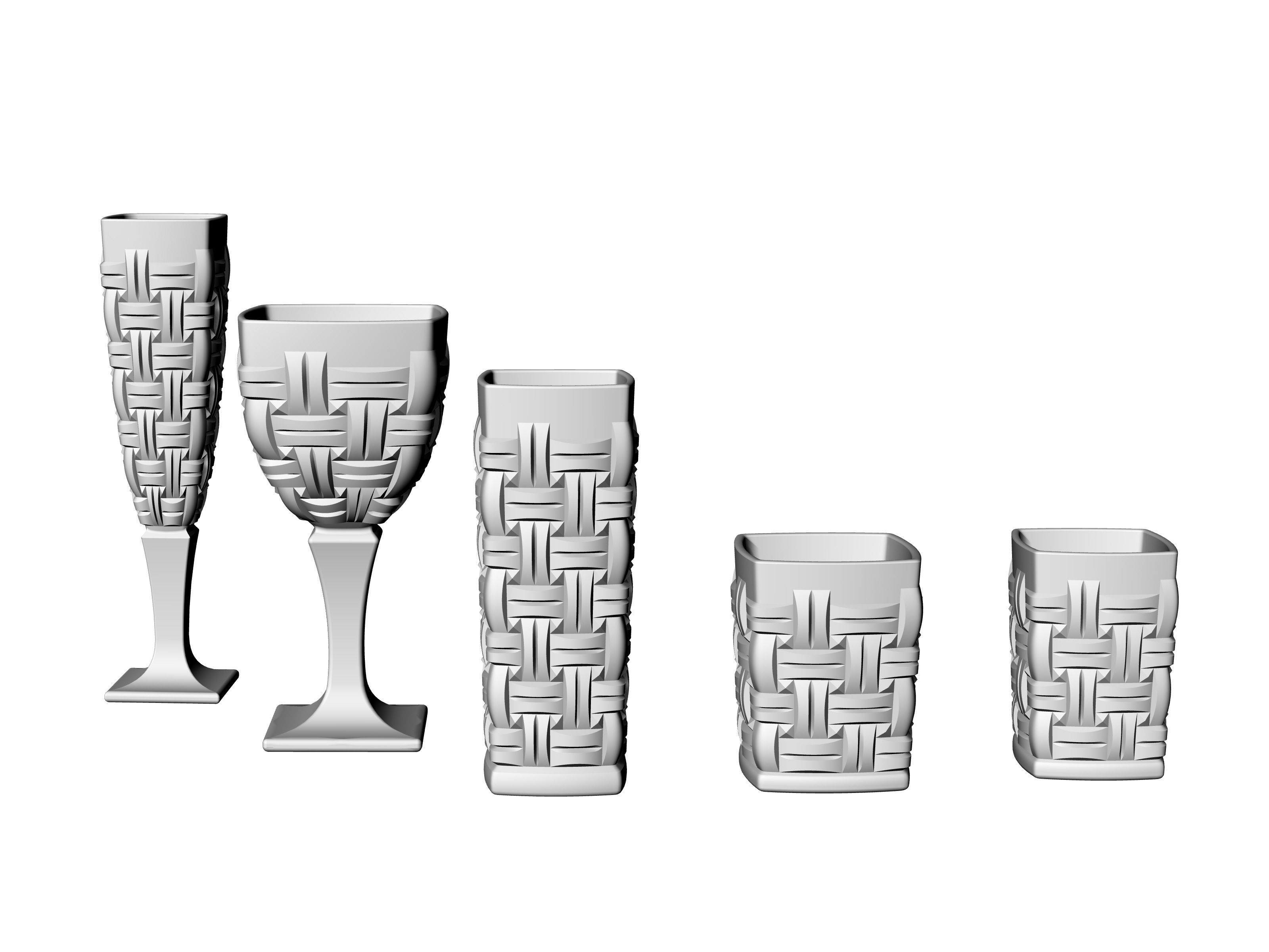 set of glass cups and stemwares 3D print model_1