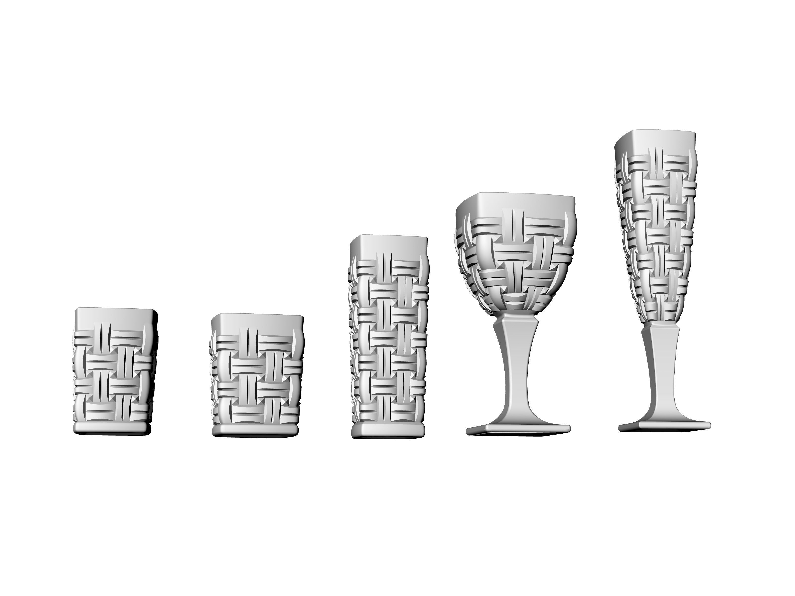set of glass cups and stemwares 3D print model_4