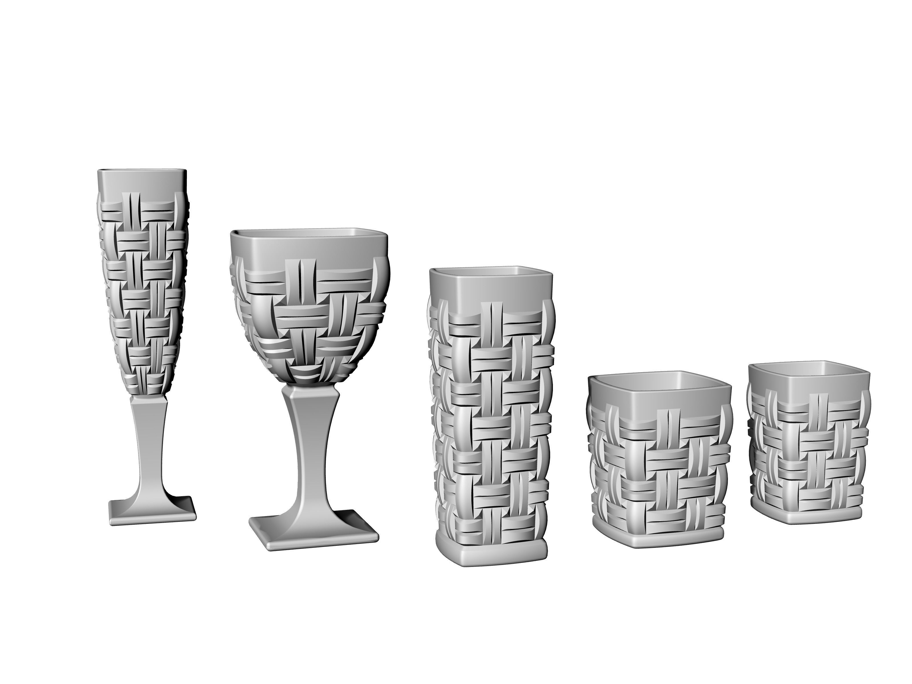set of glass cups and stemwares 3D print model_2