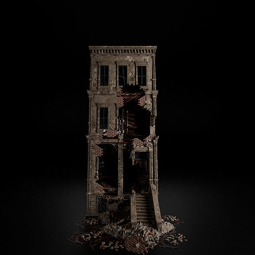 DESTROYED OLD BUILDING POST APOCALYPSE 002 Low-poly 3D model