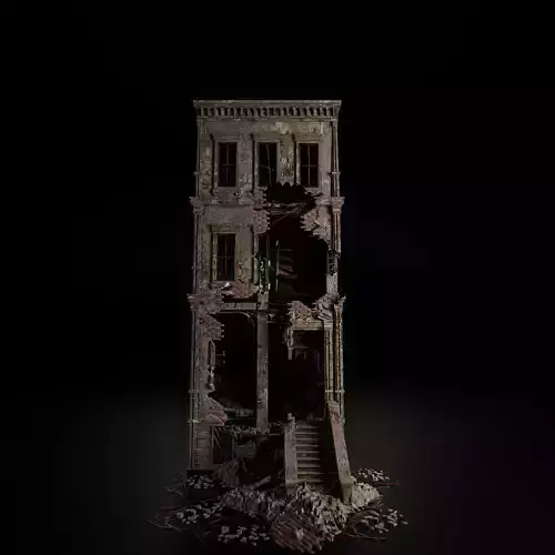 DESTROYED OLD BUILDING POST APOCALYPSE 002 Low-poly 3D model