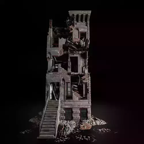 DESTROYED OLD BUILDING POST APOCALYPSE 003 Low-poly 3D model