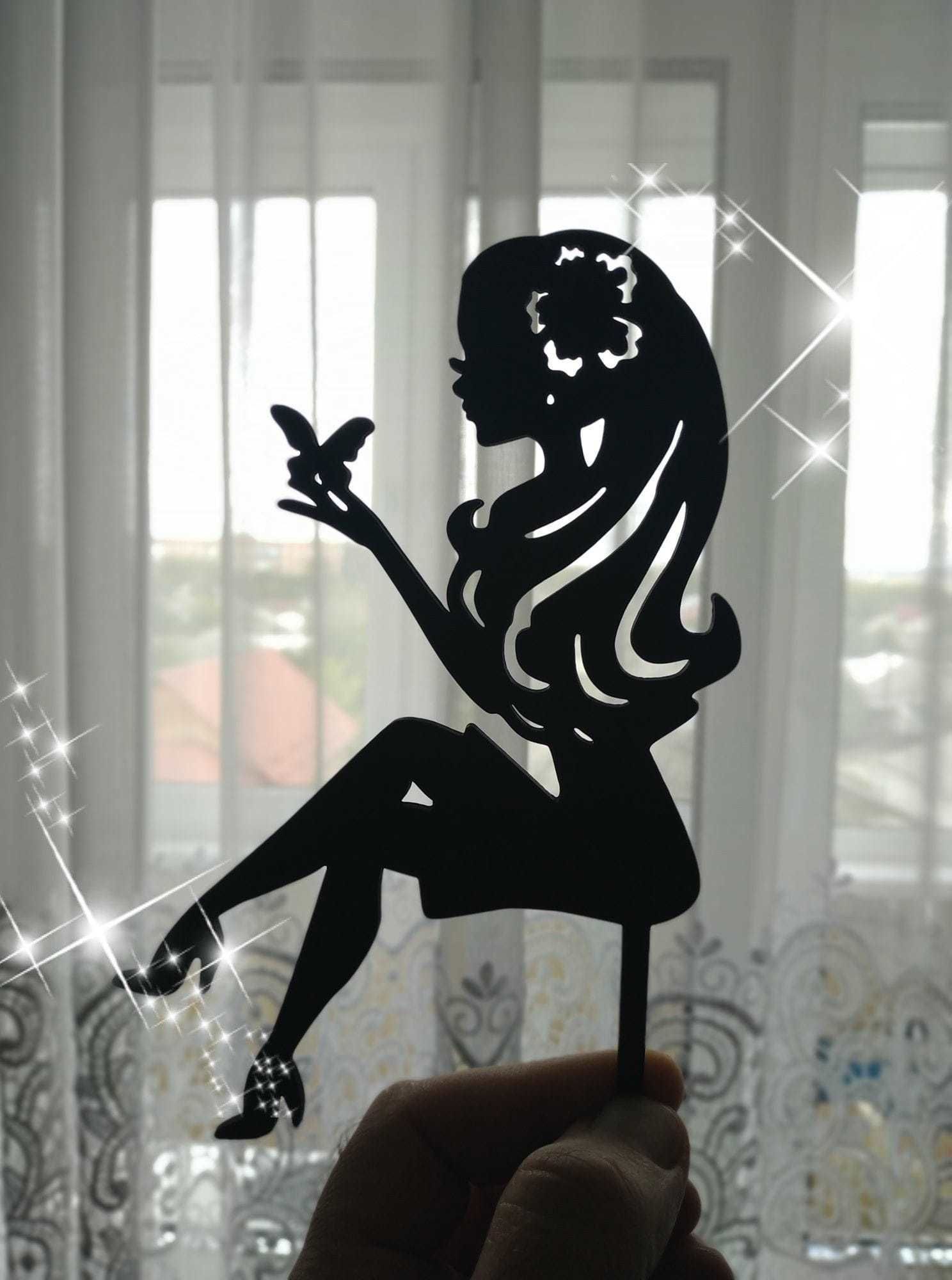 Girl and butterfly cake topper 3D print model_2