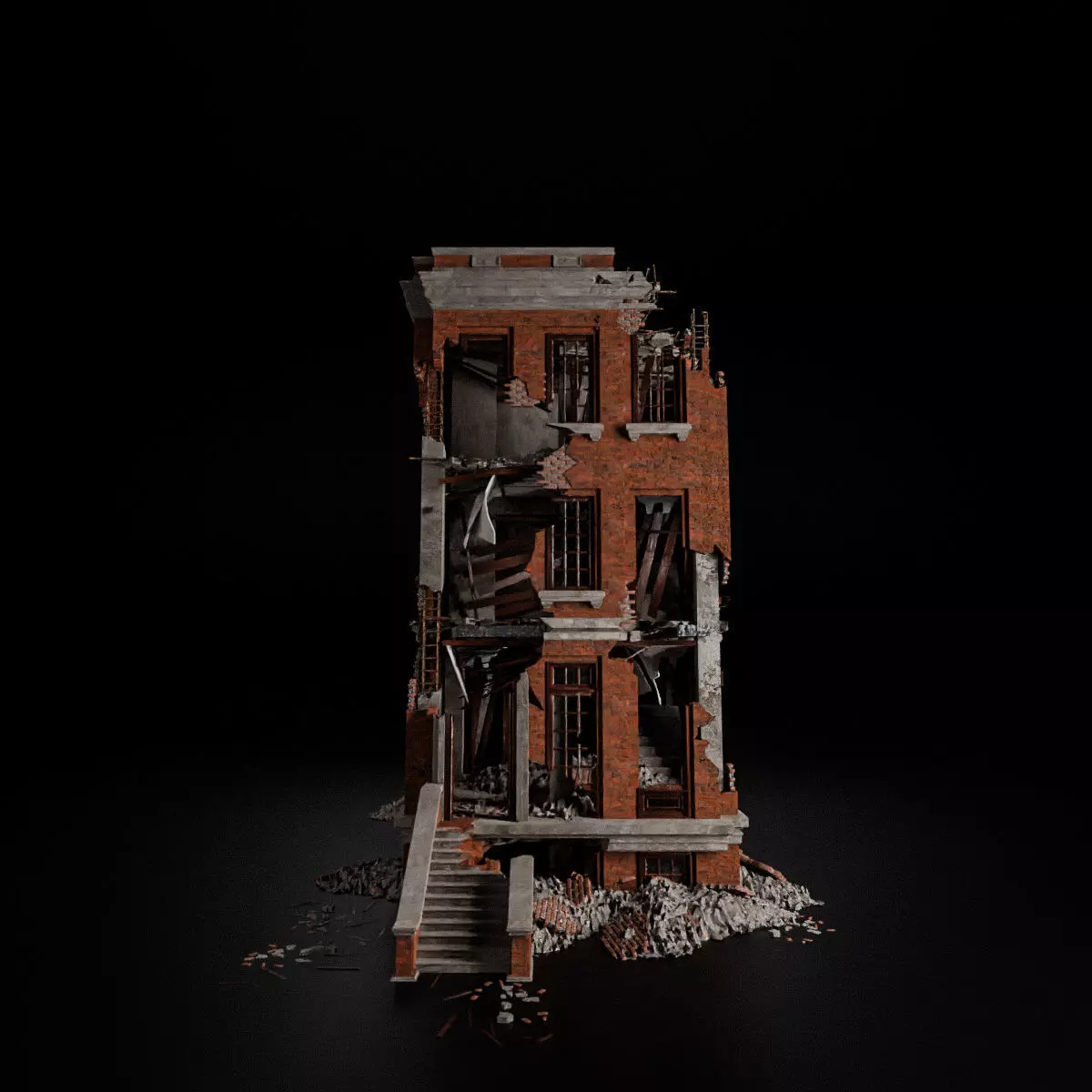 DESTROYED OLD BUILDING POST APOCALYPSE 004 Low-poly 3D model