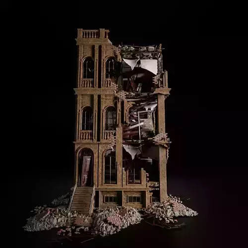 DESTROYED OLD BUILDING POST APOCALYPSE 005 Low-poly 3D model