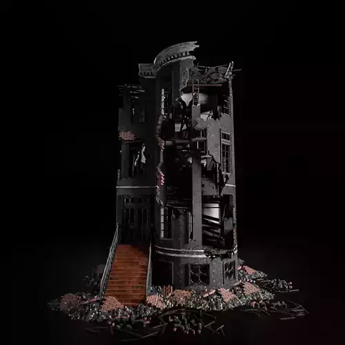 DESTROYED OLD BUILDING POST APOCALYPSE 006 Low-poly 3D model