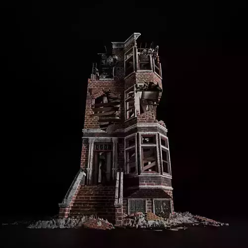 DESTROYED OLD BUILDING POST APOCALYPSE 007 Low-poly 3D model