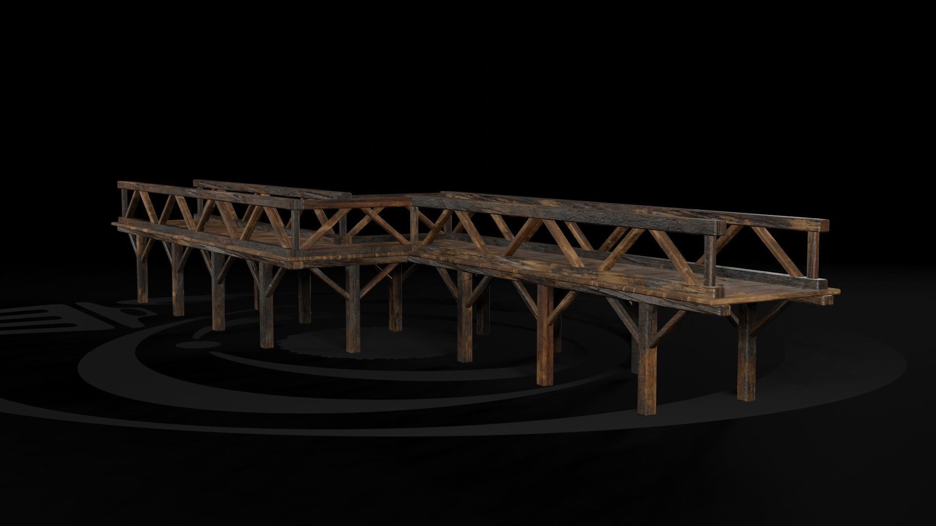 AAA Medieval Wooden Bridge 02 R Low-poly 3D model_5
