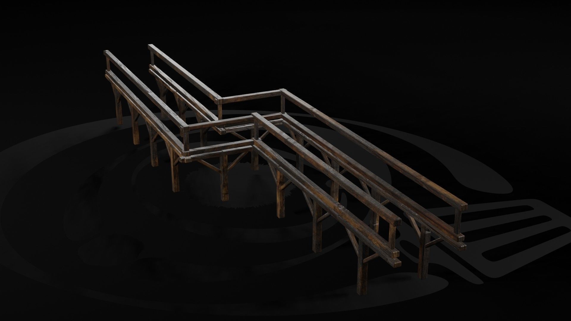AAA Medieval Wooden Bridge 02 R Low-poly 3D model_8