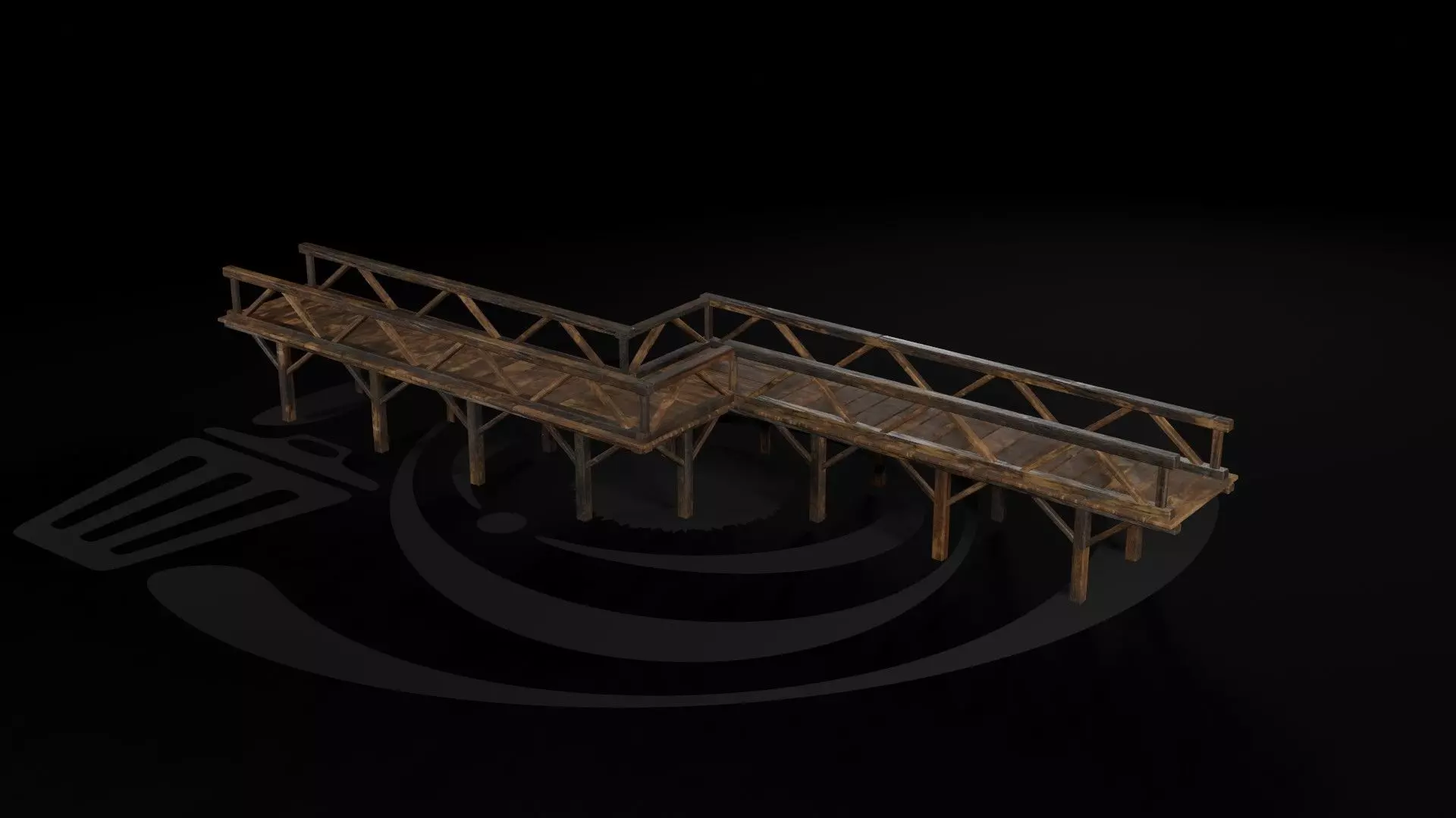 AAA Medieval Wooden Bridge 02 R Low-poly 3D model_0