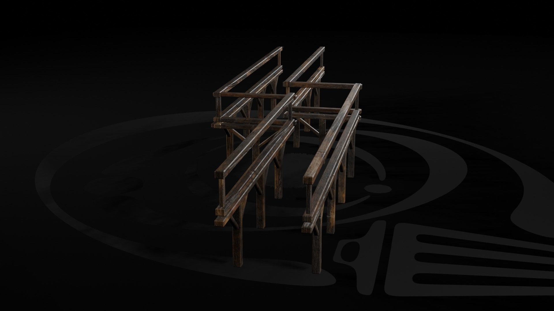 AAA Medieval Wooden Bridge 02 R Low-poly 3D model_9