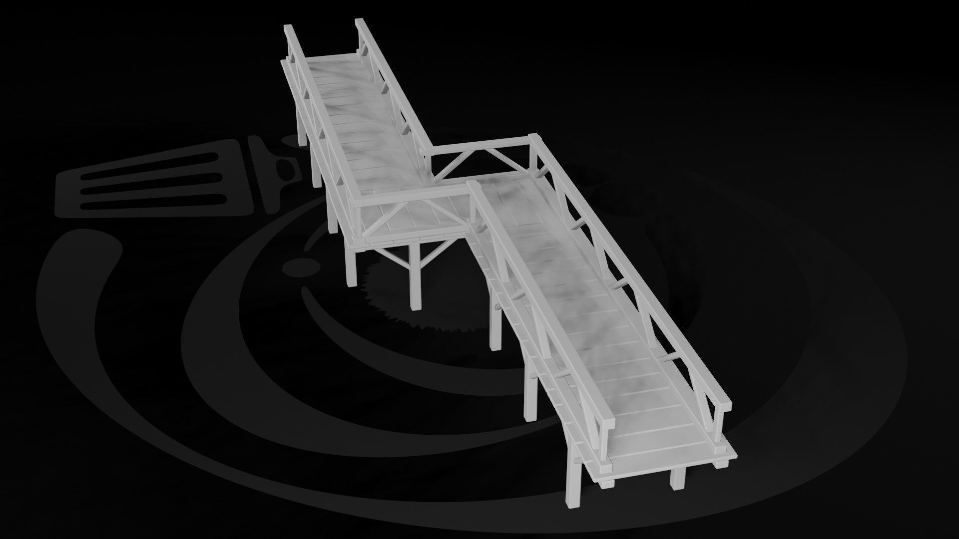 AAA Medieval Wooden Bridge 02 R Low-poly 3D model_4