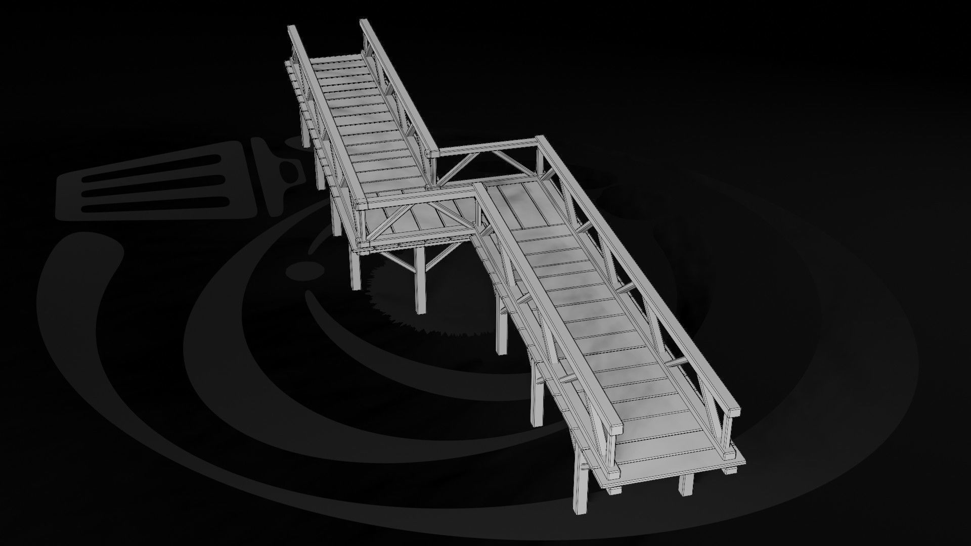 AAA Medieval Wooden Bridge 02 R Low-poly 3D model_3