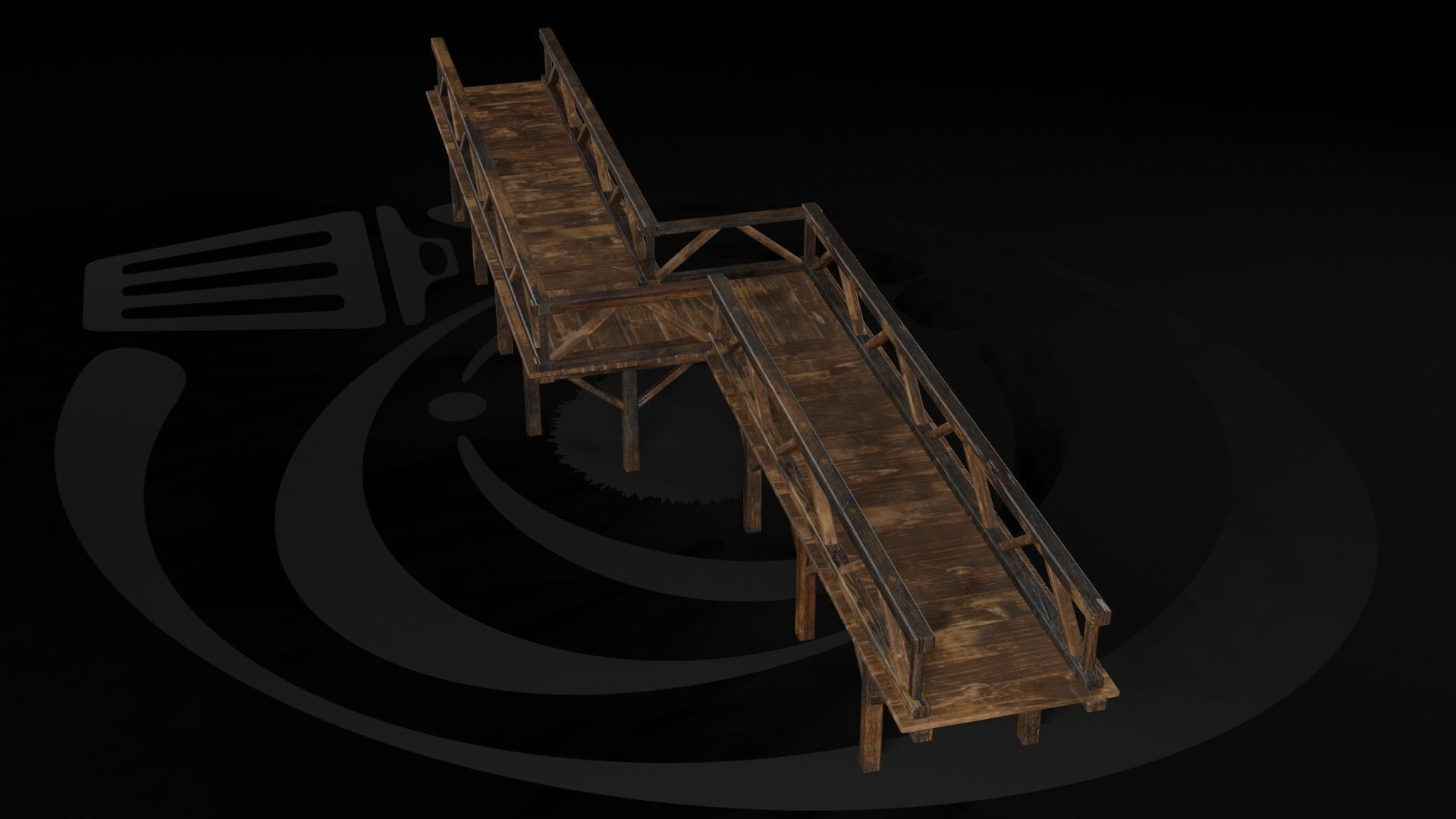 AAA Medieval Wooden Bridge 02 R Low-poly 3D model_1