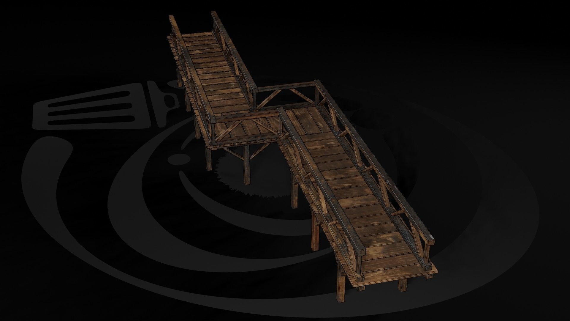 AAA Medieval Wooden Bridge 02 R Low-poly 3D model_2