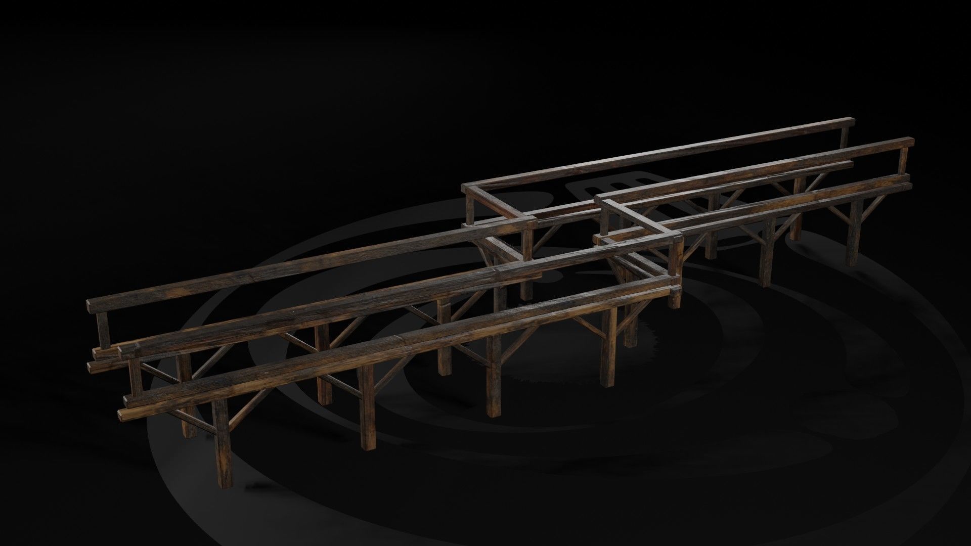 AAA Medieval Wooden Bridge 02 R Low-poly 3D model_7