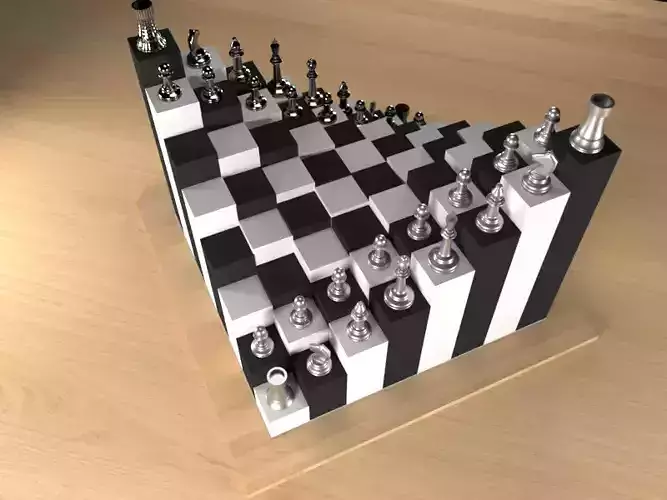 3D chess board with pieces 3D model
