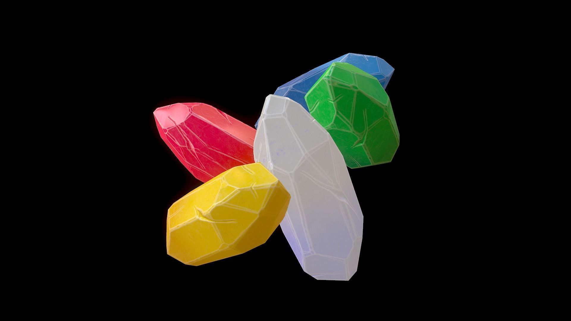 Small Crystal 5 colors Low-poly 3D model_5
