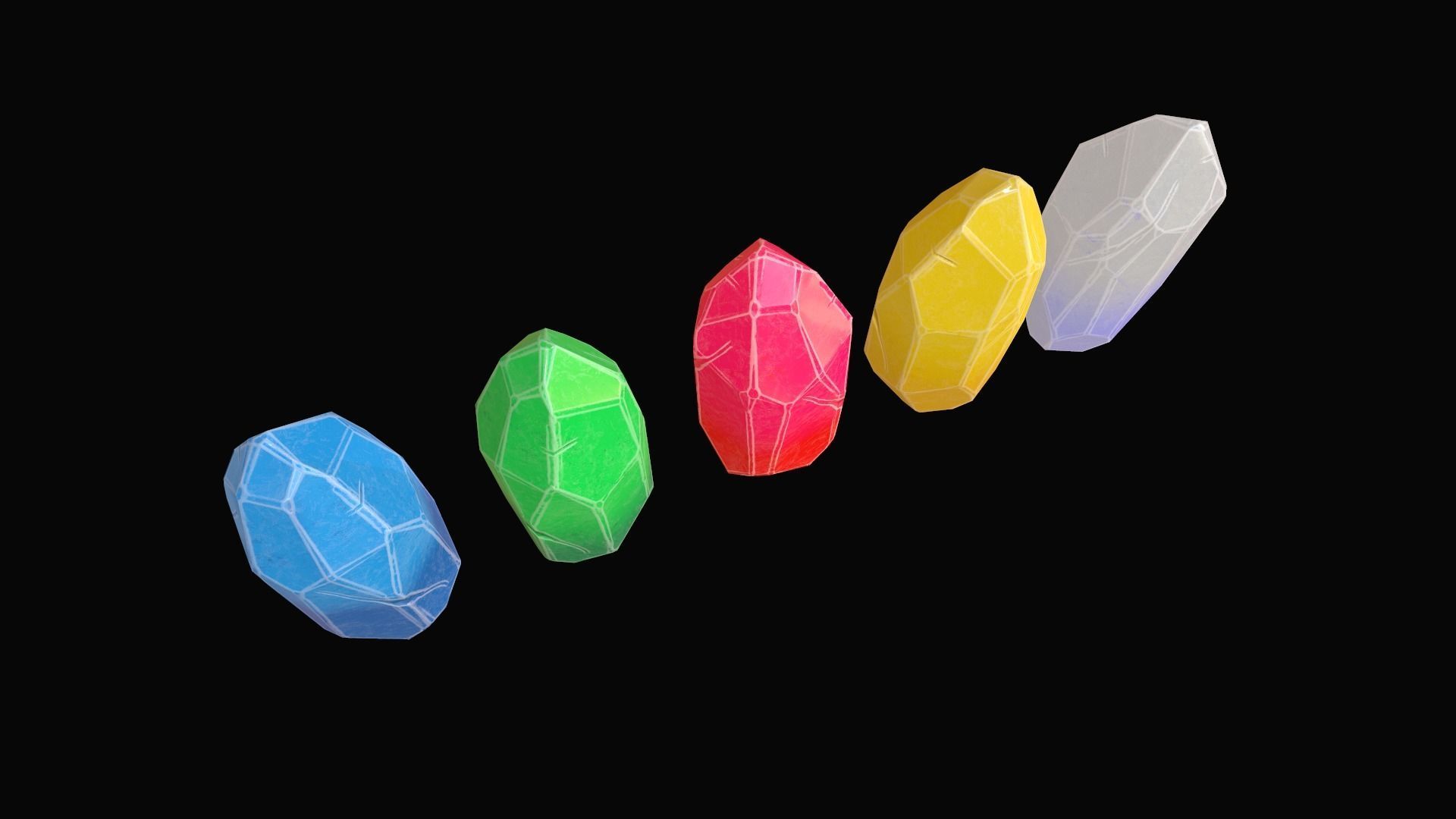 Small Crystal 5 colors Low-poly 3D model_3