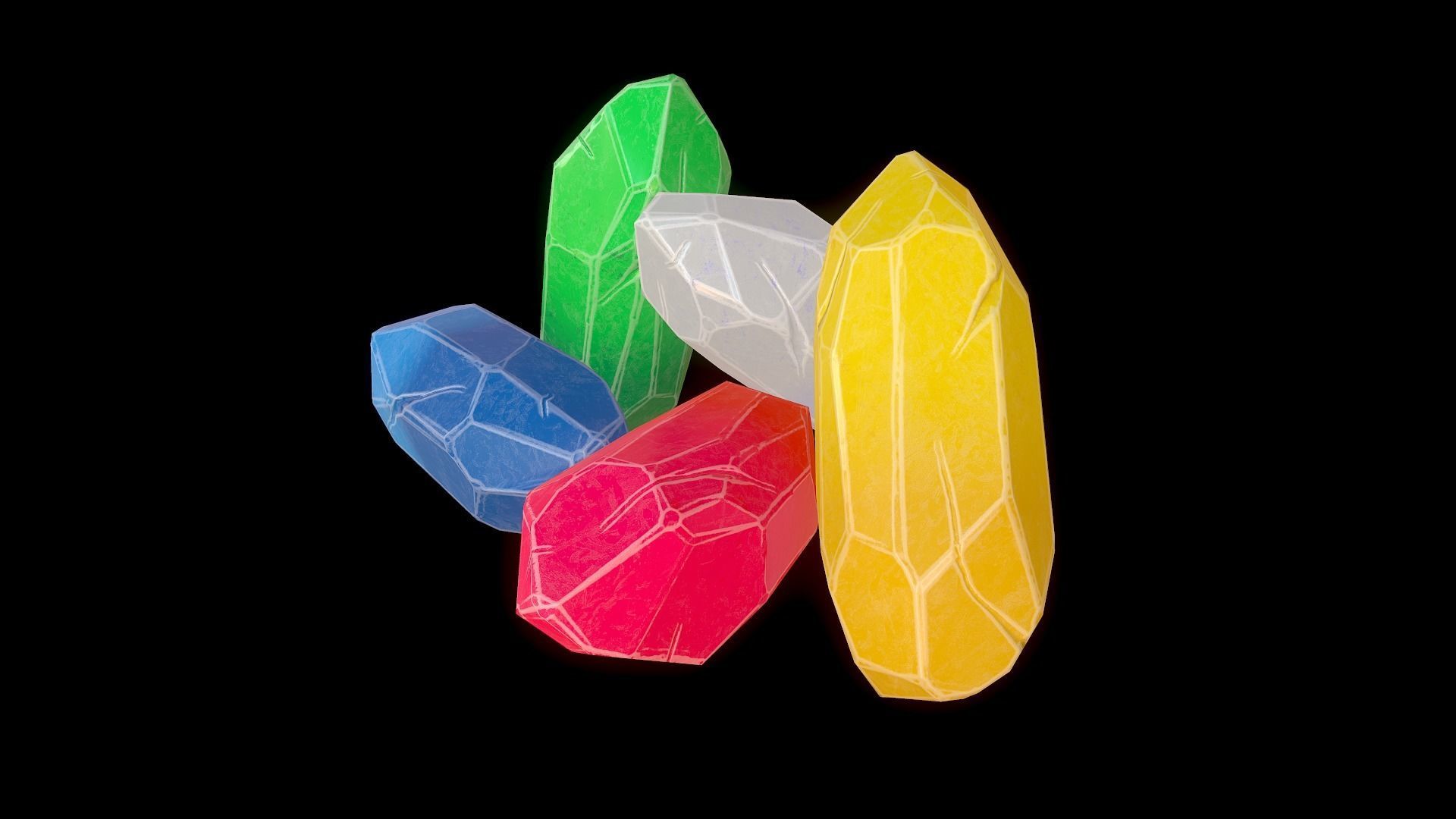 Small Crystal 5 colors Low-poly 3D model_6