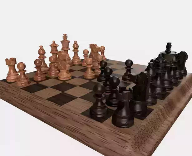 Chess set board with pieces Low-poly 3D model