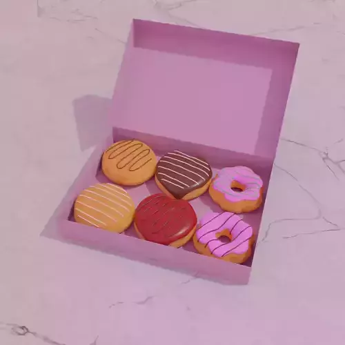 6 Donuts Box  Low-poly  Low-poly 3D model