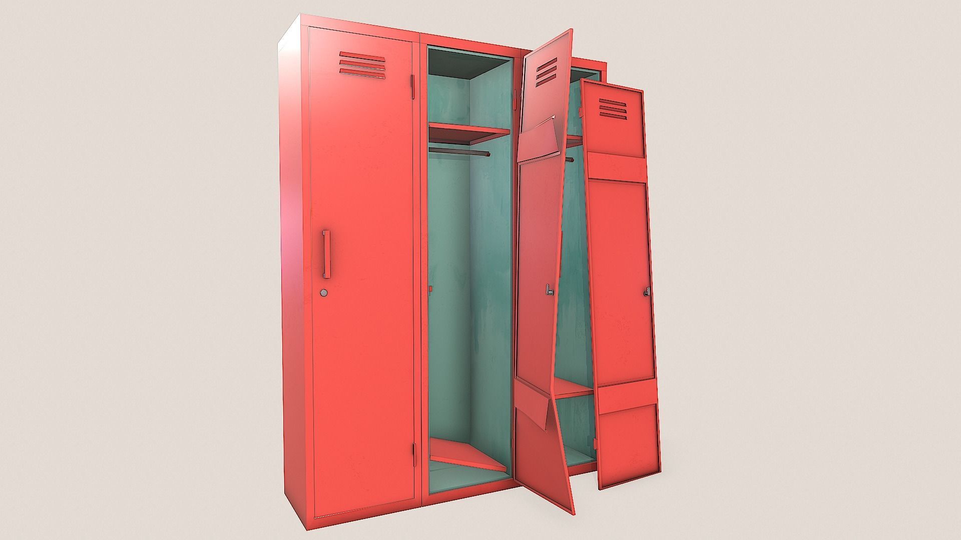 Metal Lockers - Steel Wardrobe - Cabinet Low-poly 3D model_9
